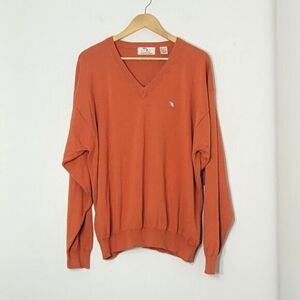 Arnold Palmer Vintage Men Orange 100% Cotton Classic V-Neck Relaxed Fit Sweater